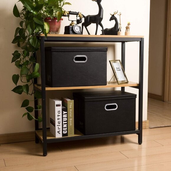 1 Pack Large Collapsible Storage Bin with Lid Leather‎ Fabric Foldable Storage - Picture 4 of 7